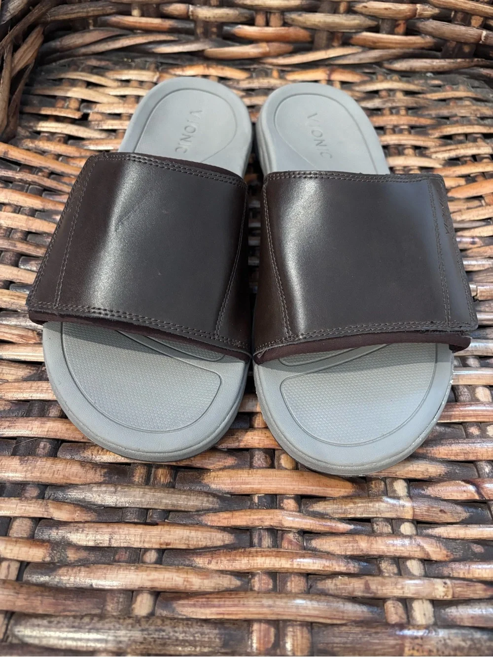 Vionic Brown Slides Sandals with Light Gray Footbed size 9. Great condition